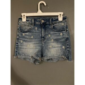 American Eagle High Rise Shorties Flower Embroidered Shorts Size 4